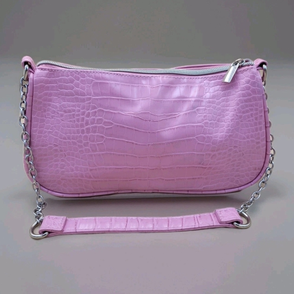 Faux Alligator skin Purse Bubblegum Pink Faux Leather Silver Accents Barbie Pink